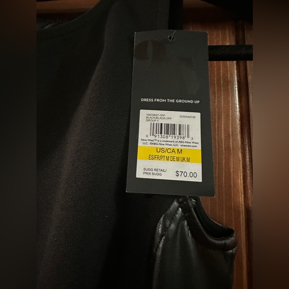 NWT Nine West Medium short black dress with stretch leather on the sides - Picture 4 of 5